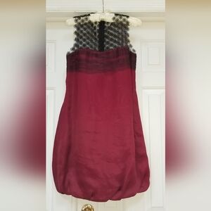 Vintage Size 2 Lela Rose Burgundy Wine Red Silk Organza Bubble Dress